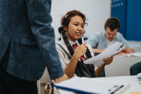 Students engage in classroom activities with teacher assistanceの写真素材