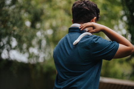 Young girl interacting with a snake in a natural settingの写真素材