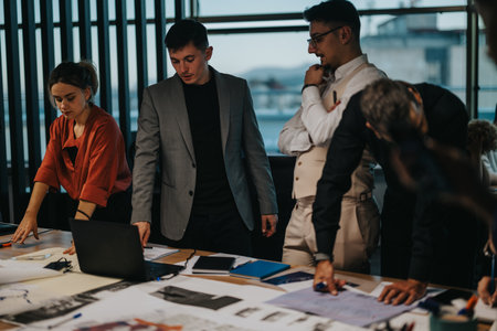 Diverse team collaborating on business project in modern officeの写真素材
