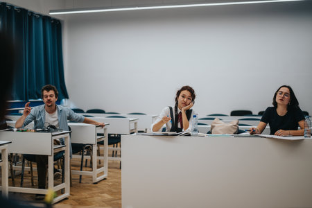 Students attentively participating in classroom lecture discussion