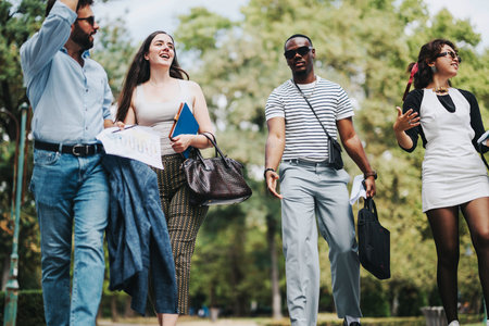 Group of business people enjoying a walk in the parkの写真素材