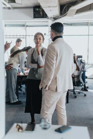 Diverse people collaborating in a modern office settingの写真素材