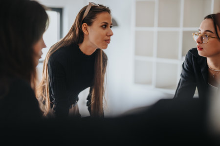 Team of students engaged in a collaborative discussion sessionの写真素材