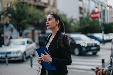 Confident business professional planning during urban outdoor meeting