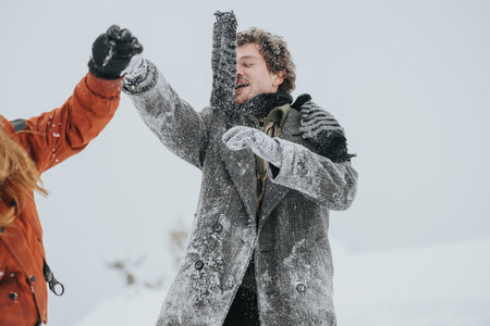 Joyful Friends Playing in the Snow on a Winter Day