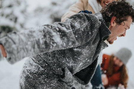 Group of Happy Friends Enjoying a Joyful Day in the Snow