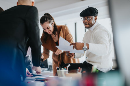 Business team collaborating on project in a modern workplace