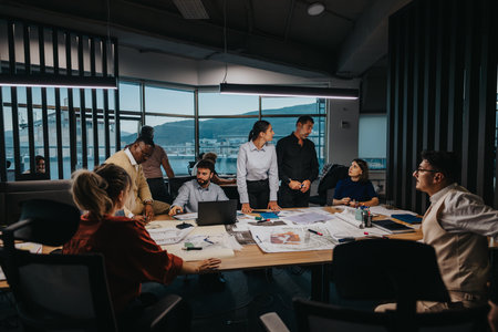 Multicultural team collaborating in a modern office environment