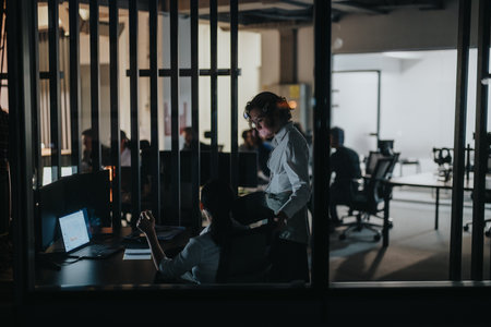 Business team working late on project collaboration in modern office