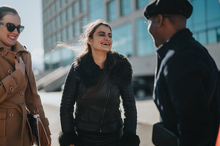 Group of friends sharing a laugh outdoors during a sunny day