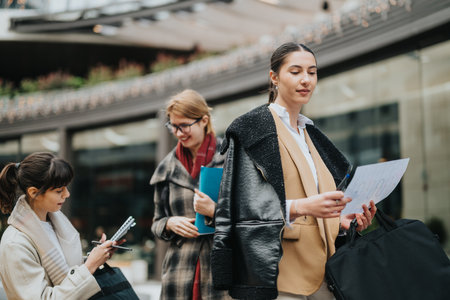 Businesswomen Working and Collaborating Outdoors in Urban City Environment