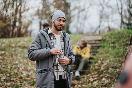 Casual gathering outdoors during autumn with people enjoying nature and each others company