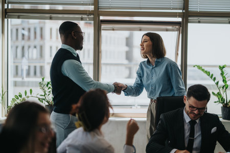 Multicultural people attending a successful business meeting