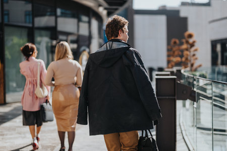 Business people walking in an urban city area during a meeting