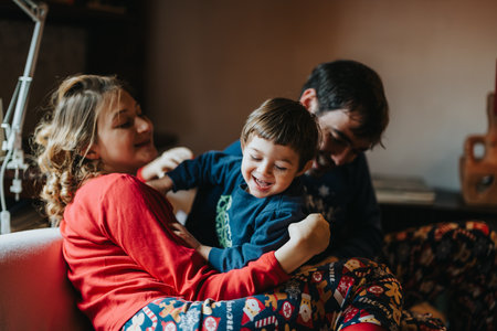 Joyful family moments of togetherness and love at home during cozy holidays