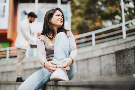 Students relaxing together outdoors after classes in urban setting