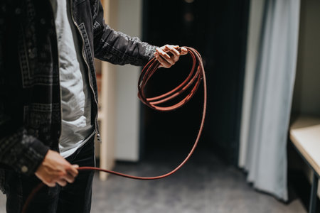 Musician Preparing Gear in Studio During Rehearsal