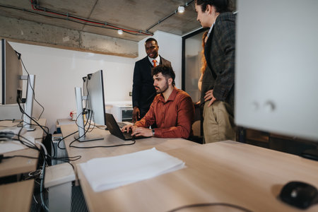 Business Team Collaborating on a Project in a Modern Office Settingの写真素材