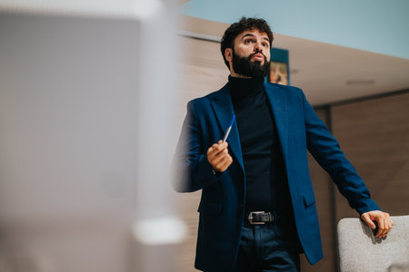 Confident businessman presenting in a professional office setting