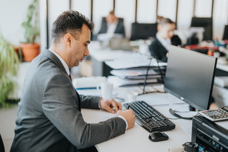 Professional Businessman Working at a Desk in Modern Office Setting