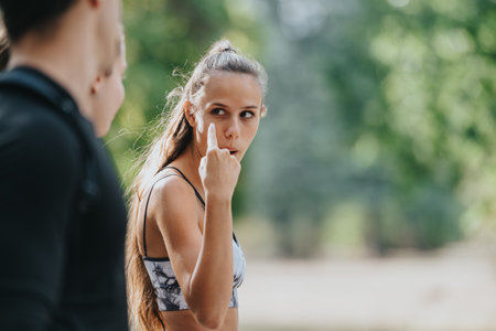 Group of young people engaged in outdoor activities in a park settingの写真素材