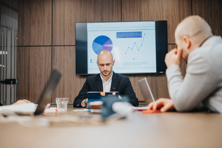 Business coworkers collaborating on a project in a modern office spaceの写真素材