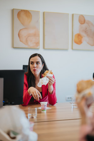 Team member having a lunch break in a modern office environmentの写真素材