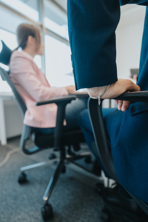 Close-up of professionals in a modern office setting showcasing teamworkの写真素材