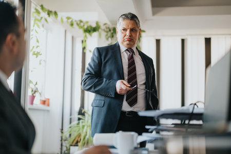 Professional businessman in an office engaged in a serious business discussion