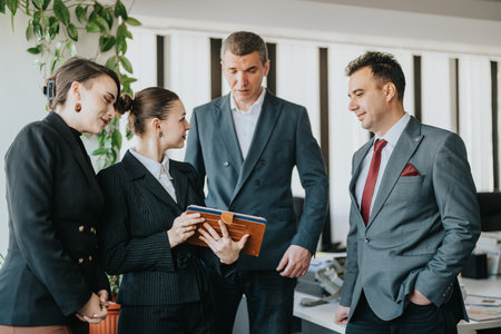 Multigenerational business teamwork discussion with people in modern office environmentの写真素材