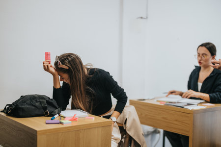 High school students focusing on lessons in a classroom settingの写真素材