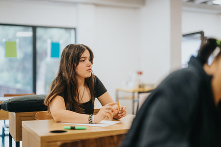 High school student attentively listening during classroom lesson