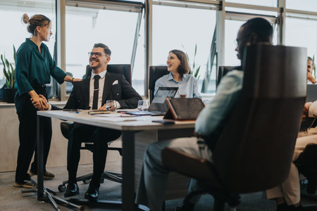 Multiracial business team collaborating in a modern office meeting