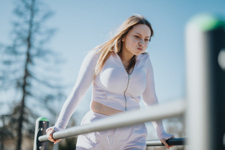 Young woman exercising outdoors in a park on a sunny day