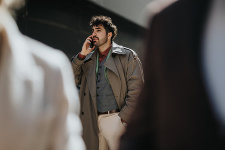 Businessman Talking on Phone Outdoors in a Professional Setting