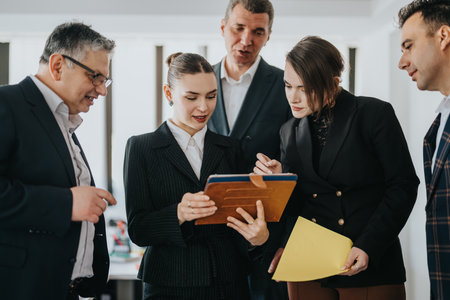 Multigenerational team collaborating together during a business meeting in the officeの写真素材