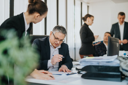 Business people collaborating in an office setting during a meetingの写真素材