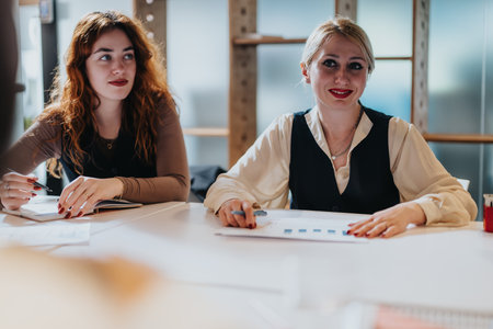 Businesswomen Engaged in a Collaborative Meeting at a Modern Workplace