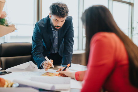 Business professionals collaborating creatively in an office environment