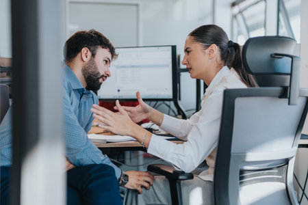 Diverse colleagues having an engaging discussion in modern office setting