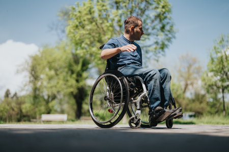 Individual enjoying a tranquil outdoor setting in a wheelchair