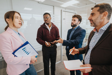 Business professionals engaged in discussion during an office meeting