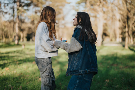Two Teenage Friends Sharing a Meaningful Moment Outdoors on a Sunny Day