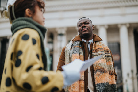Conversation Between Two People in an Urban Outdoor Setting