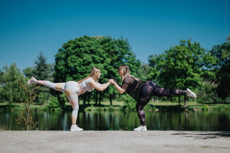 Two women exercising powerfully outdoors to improve balance