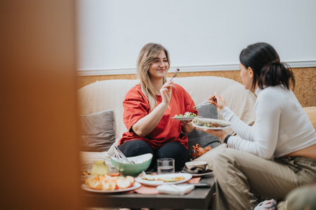 Two friends sharing a meal and enjoying their time together indoors