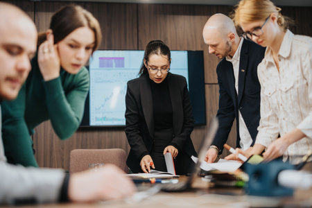 Group of Business Professionals Working Together in Office Workspace