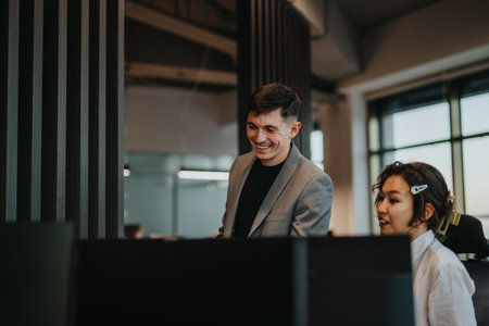 Young people collaborating in a modern office workspace