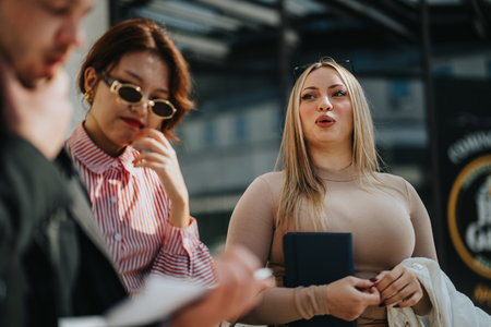 Multicultural business partners meeting in an urban city environmentの写真素材