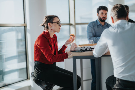 Multicultural business employees having a casual lunch meetingの写真素材